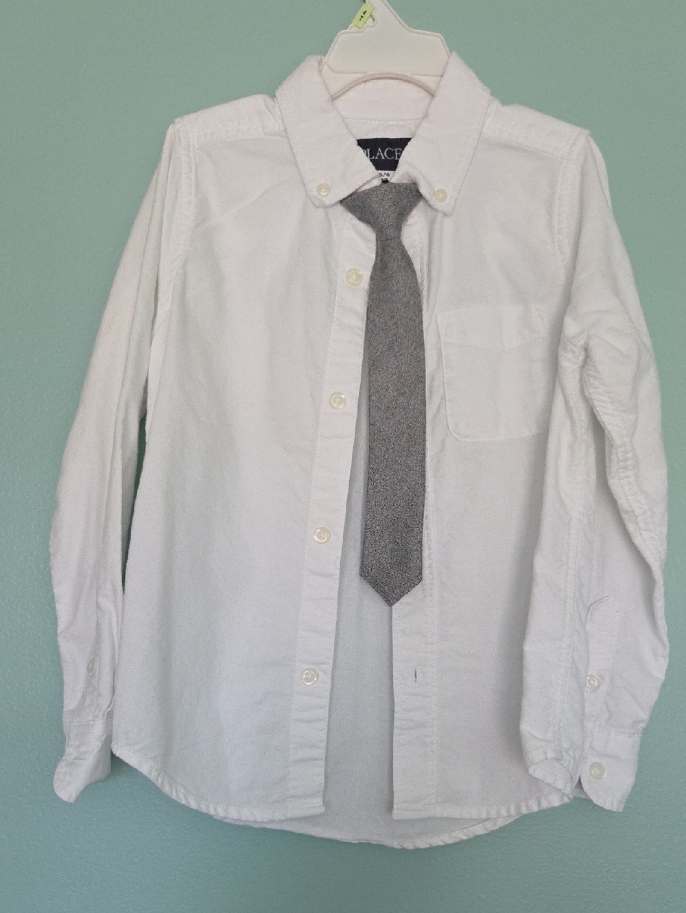 The Children's Place White Dress Shirt with Gray Tie